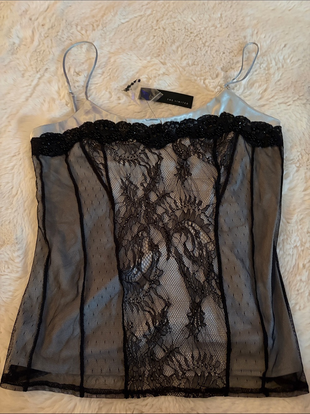 The Limited Black Lace Sheer Cami with Satin Trim